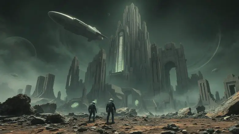 A group of astronauts explores the ruins of a lost alien civilization as a mechanical guardian watches from the shadows.